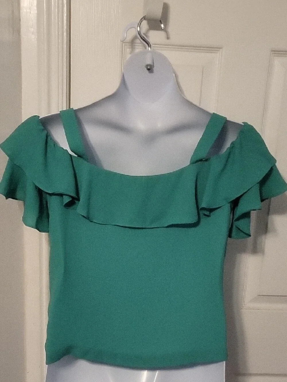J. Crew Bright Green Ruffle Cold-Shoulder Top